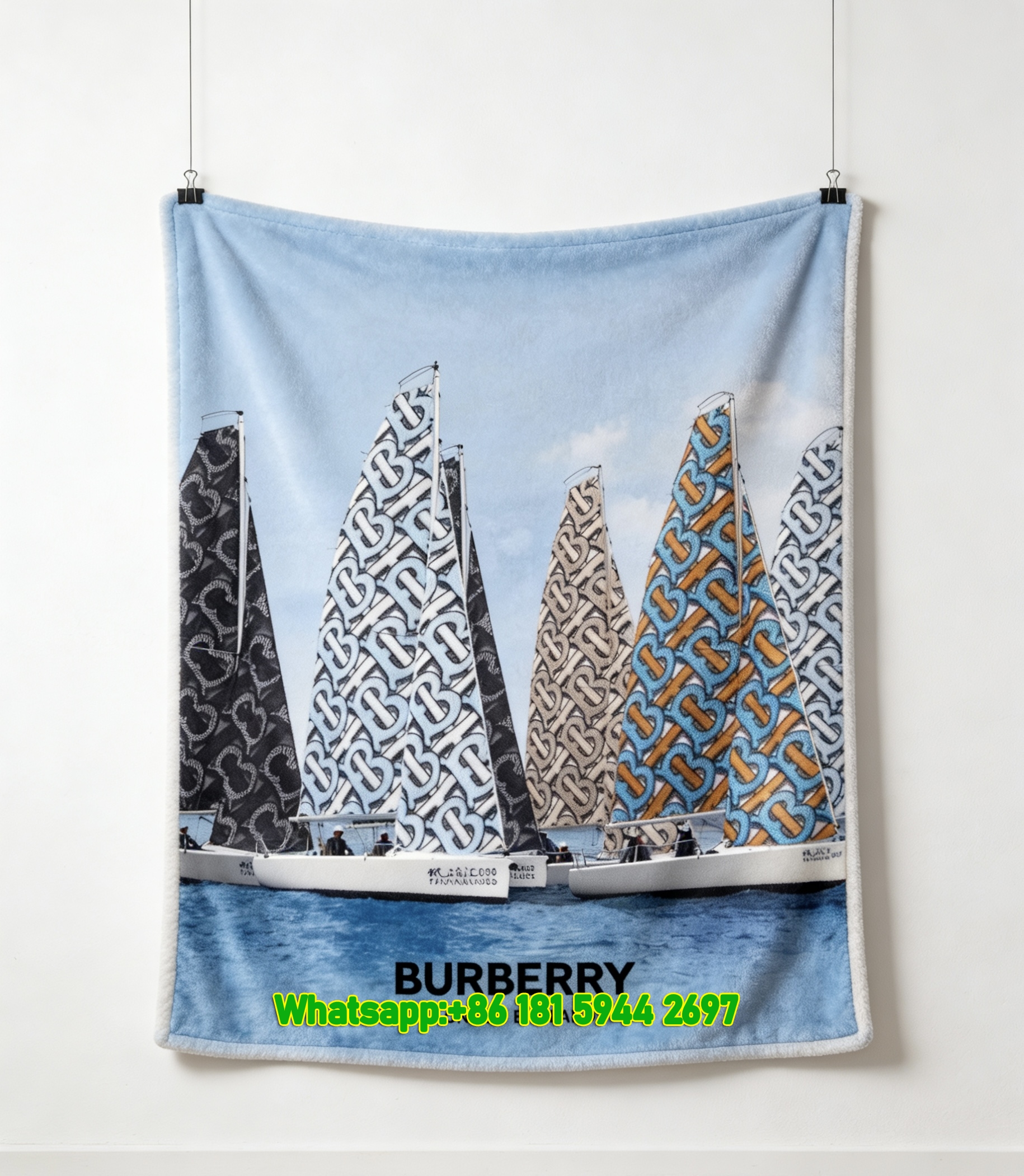 Burberry Monogram Sailboat Print Flannel Sofa Throw Blanket B211